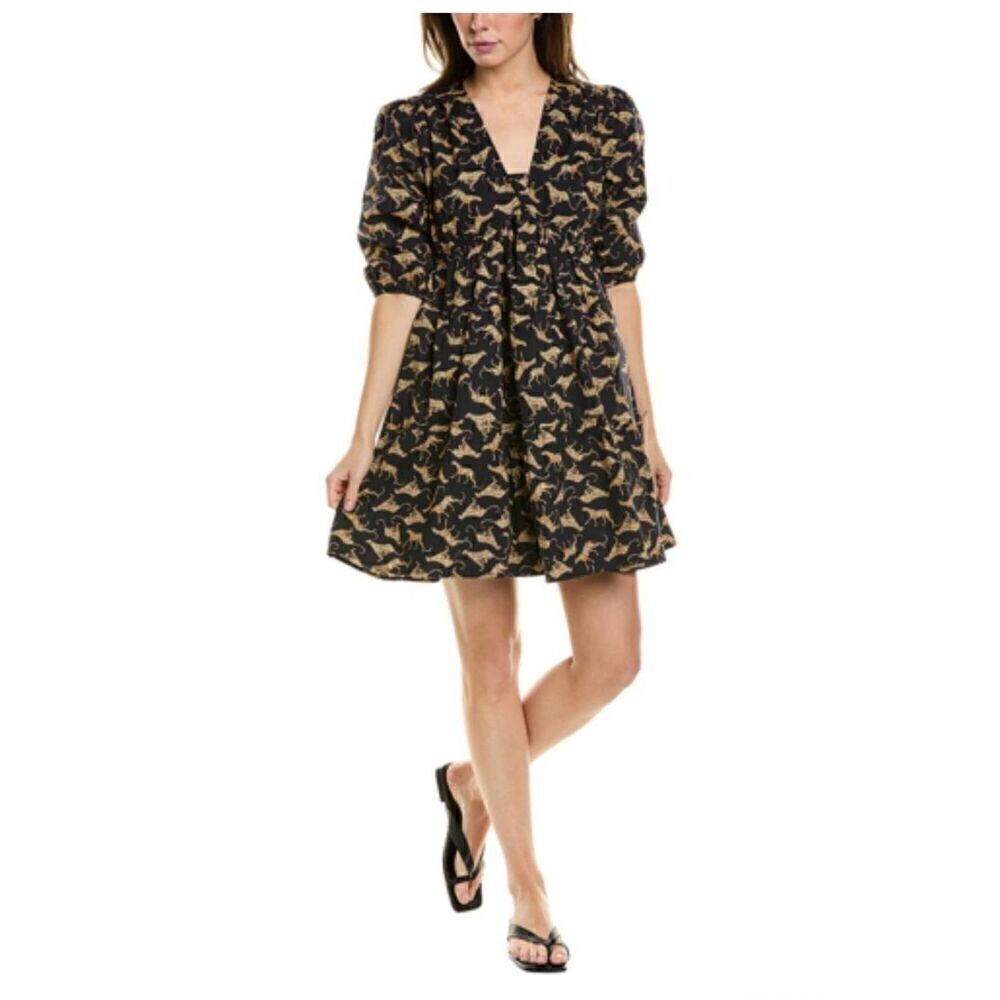 Leota Dress Womens XXL Plus Mini Poplin Cheetah Boho Animal Nature